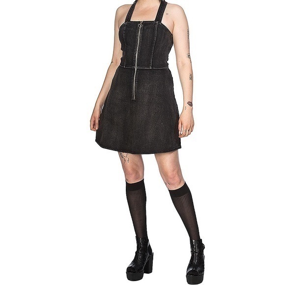 Banned Apparel Acid Wash Black Denim Dress - Picture 1 of 9